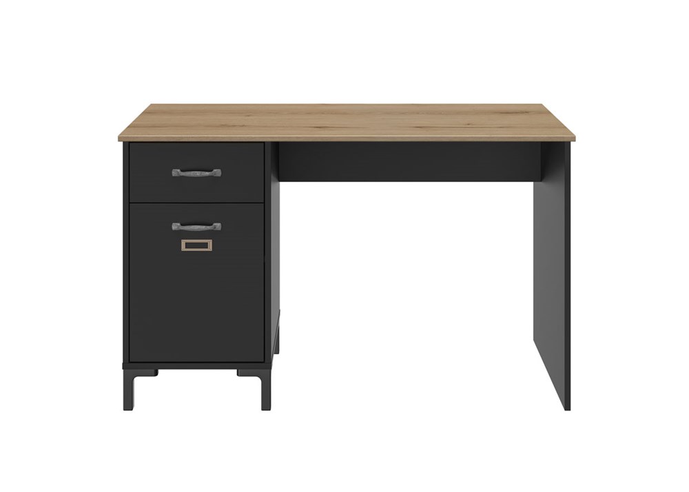Bureau-1-porte-1-tiroir-Diagone-Manchester-decor-noir-E15018-120cm-front-Gautier